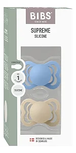 Chupetas Supreme Silicone Baunilha e Azul Céu Tam 1 (kit 2 unid) - Bibs