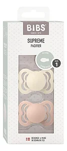 Chupetas Supreme Silicone Areia e Rosa Bebê Tam 1 kit 2 unid - Bibs