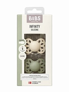 Chupetas Infinity Silicone Areia e Verde Sálvia Tam 1 (Kit com 2 unid) - Bibs