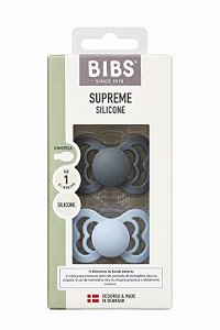 Chupetas Supreme Grafite e Azul Bebê Tam 1 (Kit com duas) - Bibs