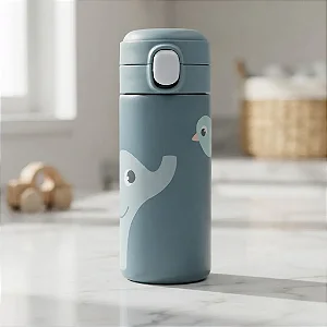 Copo Térmico Infantil Buba Cloudy Elefante Parede Dupla Canudo 320ml