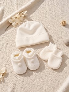 Kit Bebê Recém Nascido Rn Gorro Luva Sapatinho Pimpolho - Vanila