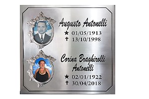 Placa em Inox com (2) duas fotos 30x30
