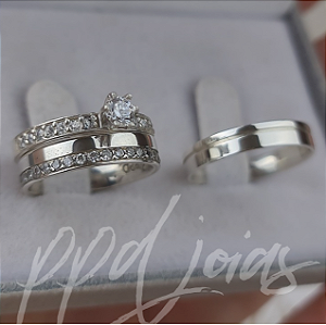 Kit compromisso Vivar Cravejada (4mm)- Prata 950