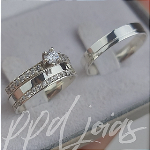 Kit compromisso Vivar Cravejada (4mm)- Prata 950