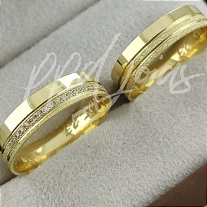 Par de Alianças Adhara Delux (6mm) - Ouro 18k
