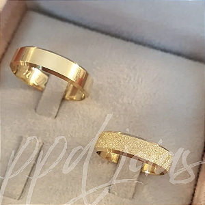 Par de Alianças Itália Diamantada (5mm) - Ouro 18k