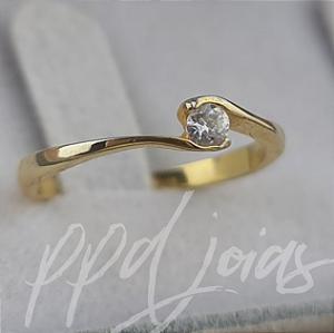 Solitário Anel de Noivado Lua - Ouro 18k