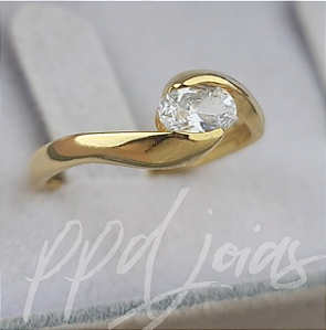 Solitário Anel de Noivado Onda Lux - Ouro 18k