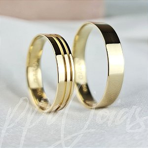 Par de Alianças Melin Mix (4mm) - Ouro 18k