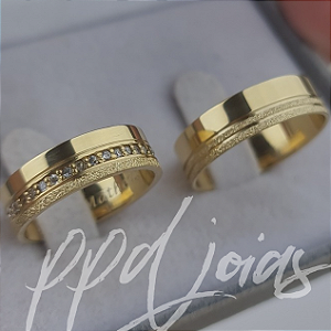 Par de Alianças Melin Catar (6mm) - Ouro 18k