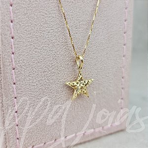 Colar e Pingente Estrela - Ouro 18k