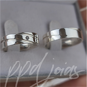 Par de Alianças Ondular (6mm) - Prata 950