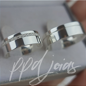 Par de Alianças Vivar Cravejada (7mm) - Prata 950