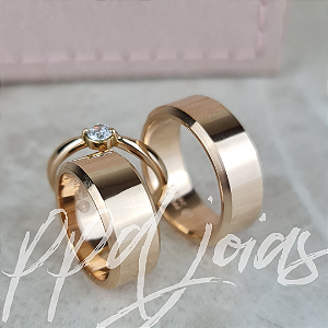 Kit de Alianças Italia 7,5mm com solitário - Ouro Rose 18k