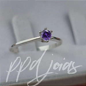 Solitário Lirio Slim Roxo - Prata 950