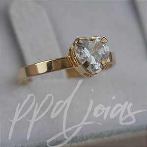 Solitário Pedra Coração - Ouro 18k