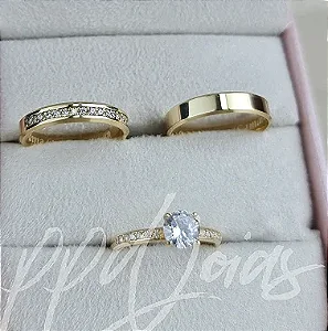 Kit Itália com Aliança 3mm e Solitário Athena – Ouro 18k