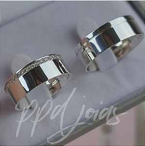 Par de Aliança Vivar Cravejada (8mm) - Prata 950