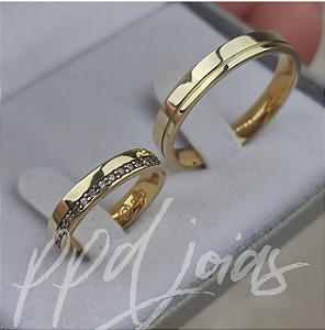 Par de Aliança Vivar Cravejada (4mm) - Moeda antiga