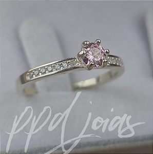 Solitário Raven Color (Rosa Baby) - Prata 950