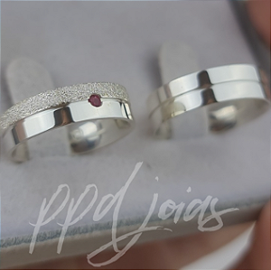 Par de Aliança Chiu You Rosa Pink (6mm) - Prata 950