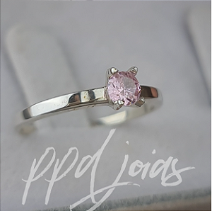 Solitário Lirio Slim Rosa - Prata 950