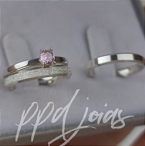 Kit de compromisso Itália Rosa (3mm) - Prata 950