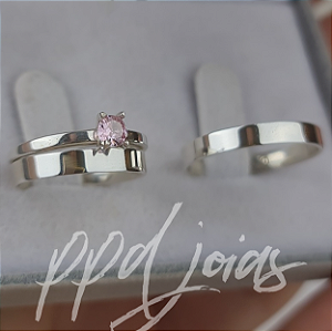 Kit de compromisso Milão Rosa (3mm) - Prata 950