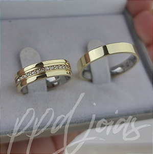 Par de Aliança Cravejada (6/4mm) - Moeda antiga