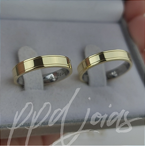 Par de aliança Stiros Linha fina (4mm) - Moeda Antiga