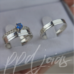 Kit compromisso Vivar Azul (4mm) - Prata 950