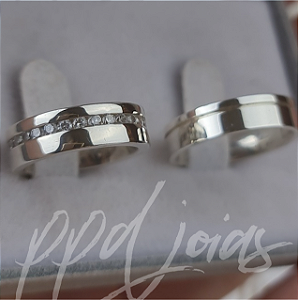 Par de Aliança Vivar Cravejada Plus (6mm) - Prata 950