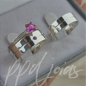 Kit compromisso Chiu You Rosa Pink (6mm) - Prata 950