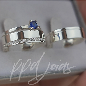 Kit de compromisso Vivar cravejada Color (6mm) - Prata 950