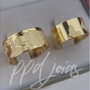 Aliança Mapa mundi (10mm) - Ouro 18k