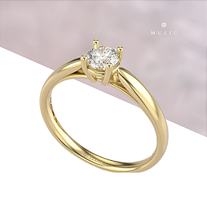 Solitário Anel Noivado Music - Ouro 18k