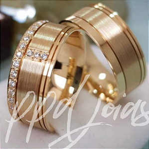 Par de Alianças Menfis (7mm) - Ouro 18k