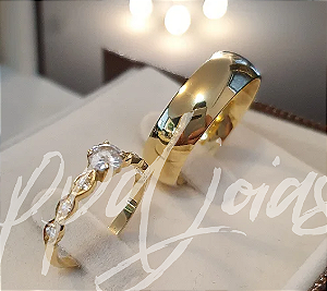 Kit de Noivado Aliança Tradicional + Solitário Flower - Ouro 18k