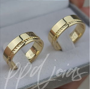 Par de Alianças Vivar Recartilhada Olimpus (6mm) - Ouro 18k