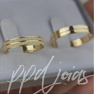 Par de Alianças Satturnos Mix (4mm) - Ouro 18k