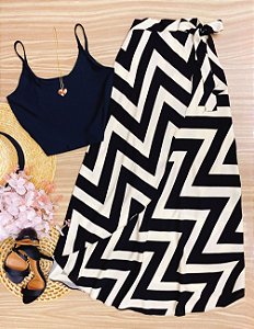 Saia Envelope Mari Chevron Preto/Creme