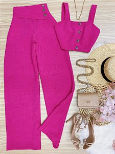 Conjunto Calca e Cropped Paloma Pink