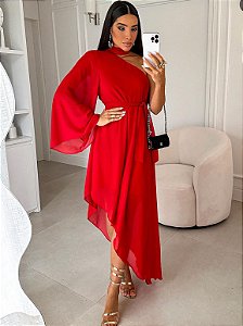 Vestido Midi Assimetrico Romana Vermelho