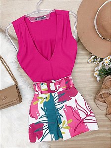 Conjunto Short e Blusa Monalisa Estampado Pink