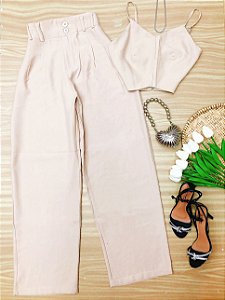 Conjunto Calca Pantalona e Cropped Hellen Palha - Fernanda Tavares Store -  Moda Feminina de Qualidade