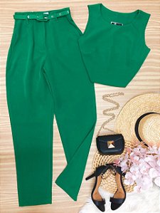 Conjunto Calca e Cropped Heloisa Verde Bandeira