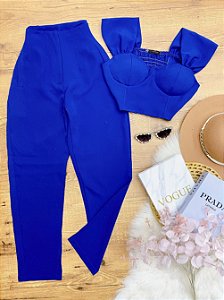 Conjunto Calca e Cropped Tais Azul Bic