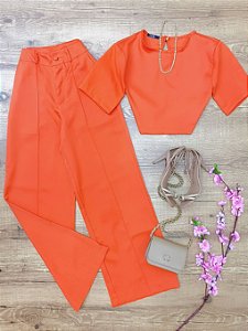 Conjunto Calca e Cropped Malu Laranja