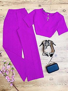 Conjunto Calca e Cropped Malu Fucsia